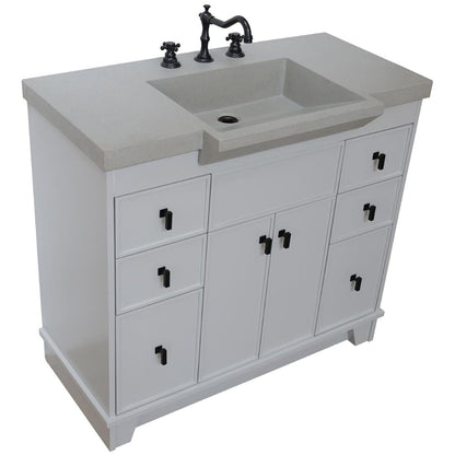 Bellaterra Home 39" 2-Door 6-Drawer Gray Freestanding Vanity Set With Concrete Integrated Sink and White Sand Concrete Top, and Black Hardware