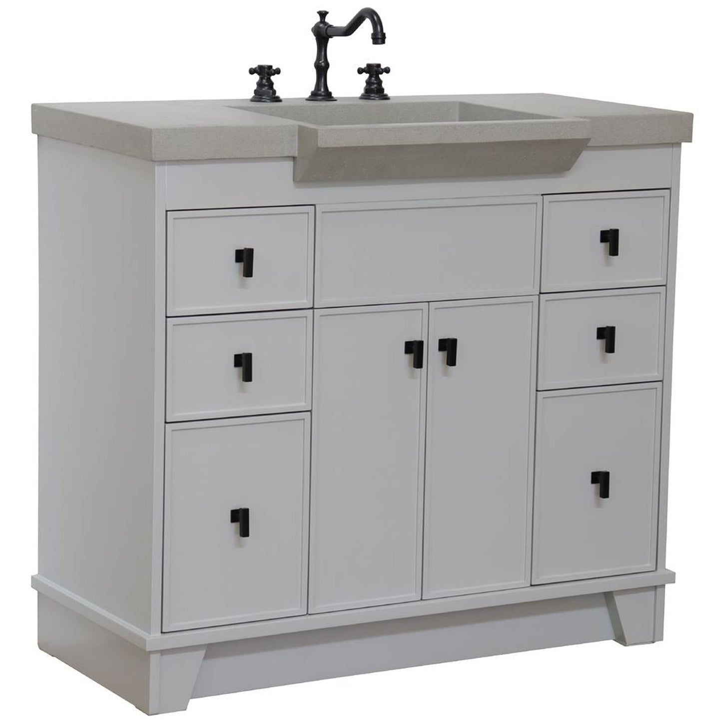 Bellaterra Home 39" 2-Door 6-Drawer Gray Freestanding Vanity Set With Concrete Integrated Sink and White Sand Concrete Top, and Black Hardware