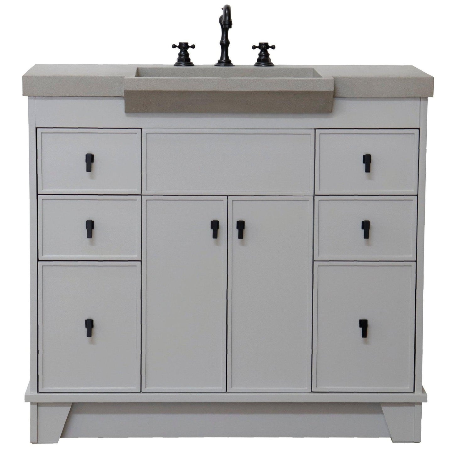 Bellaterra Home 39" 2-Door 6-Drawer Gray Freestanding Vanity Set With Concrete Integrated Sink and White Sand Concrete Top, and Brushed Gold Hardware