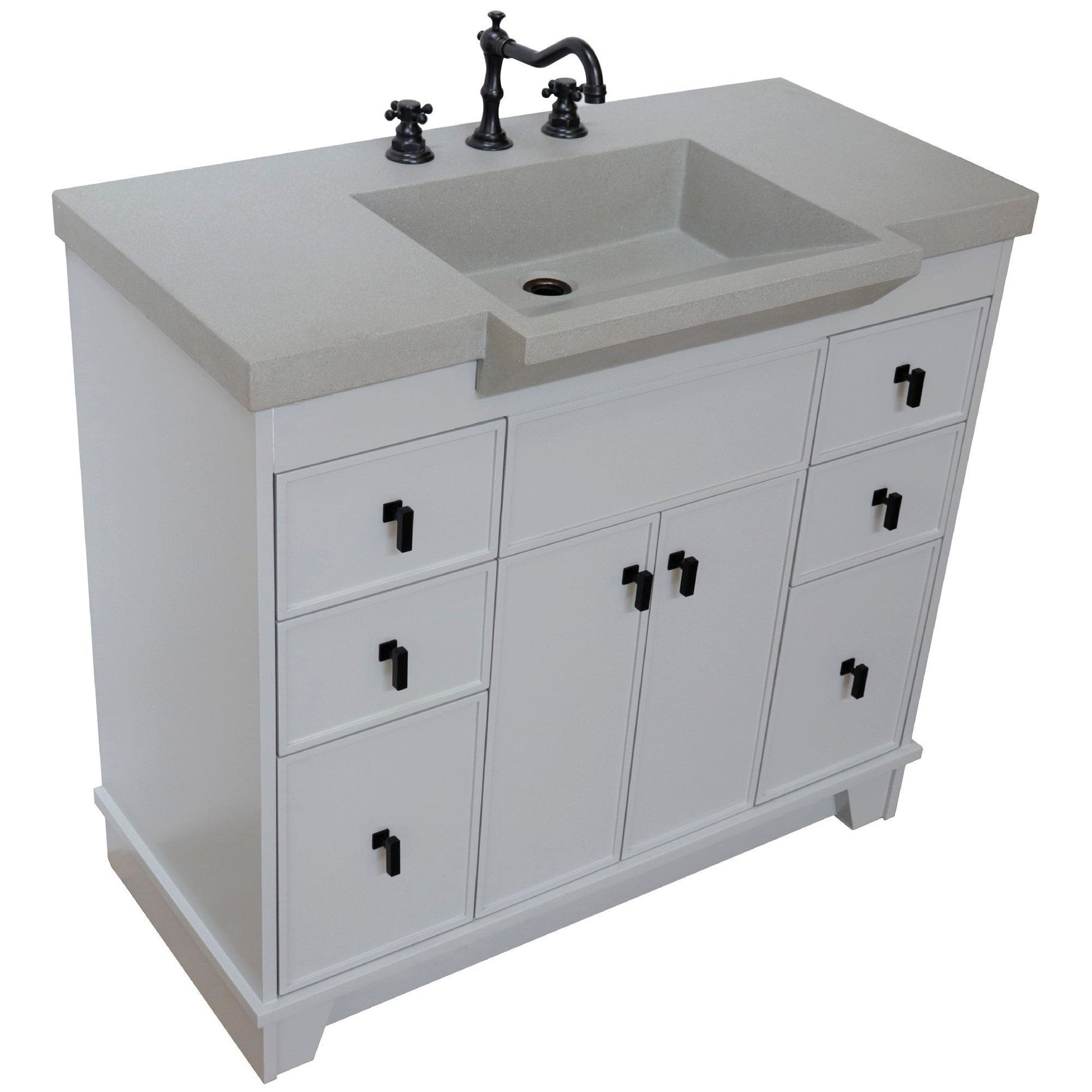 Bellaterra Home 39" 2-Door 6-Drawer Gray Freestanding Vanity Set With Concrete Integrated Sink and White Sand Concrete Top, and Brushed Gold Hardware