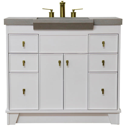 Bellaterra Home 39" 2-Door 6-Drawer White Freestanding Vanity Set With Concrete Integrated Sink and Gray Concrete Top, and Brushed Gold Hardware