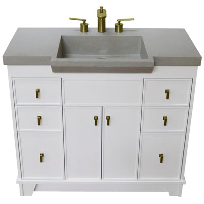 Bellaterra Home 39" 2-Door 6-Drawer White Freestanding Vanity Set With Concrete Integrated Sink and Gray Concrete Top, and Brushed Gold Hardware