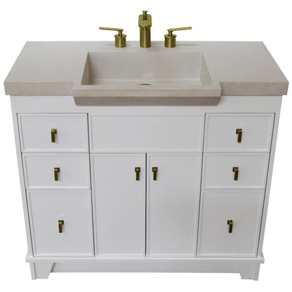 Bellaterra Home 39" 2-Door 6-Drawer White Freestanding Vanity Set With Concrete Integrated Sink and White Sand Concrete Top, and Brushed Gold Hardware