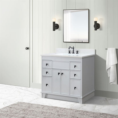 Bellaterra Home 3922-BL-FG-AQ 39" French Gray Single Sink Vanity With Engineered Stone Top and Black Hardware