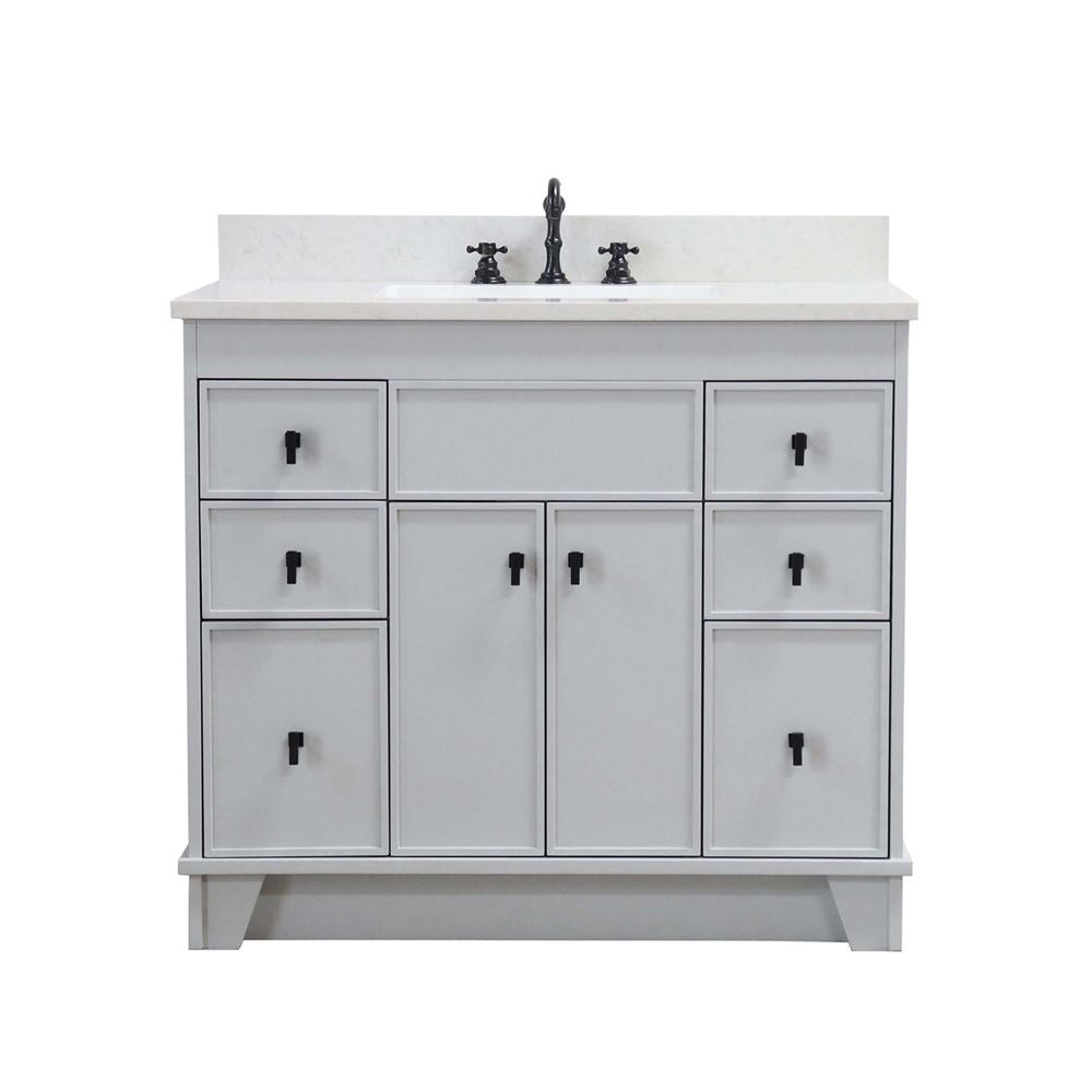 Bellaterra Home 3922-BL-FG-AQ 39" French Gray Single Sink Vanity With Engineered Stone Top and Black Hardware