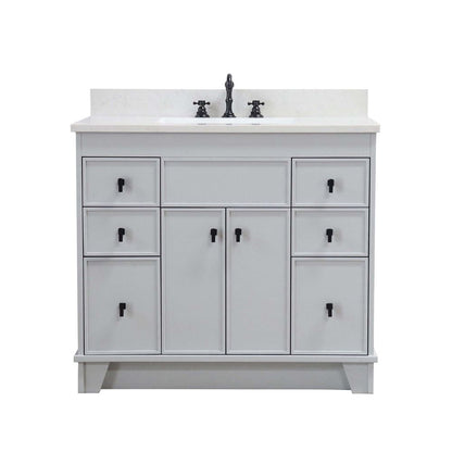 Bellaterra Home 3922-BL-FG-AQ 39" French Gray Single Sink Vanity With Engineered Stone Top and Black Hardware
