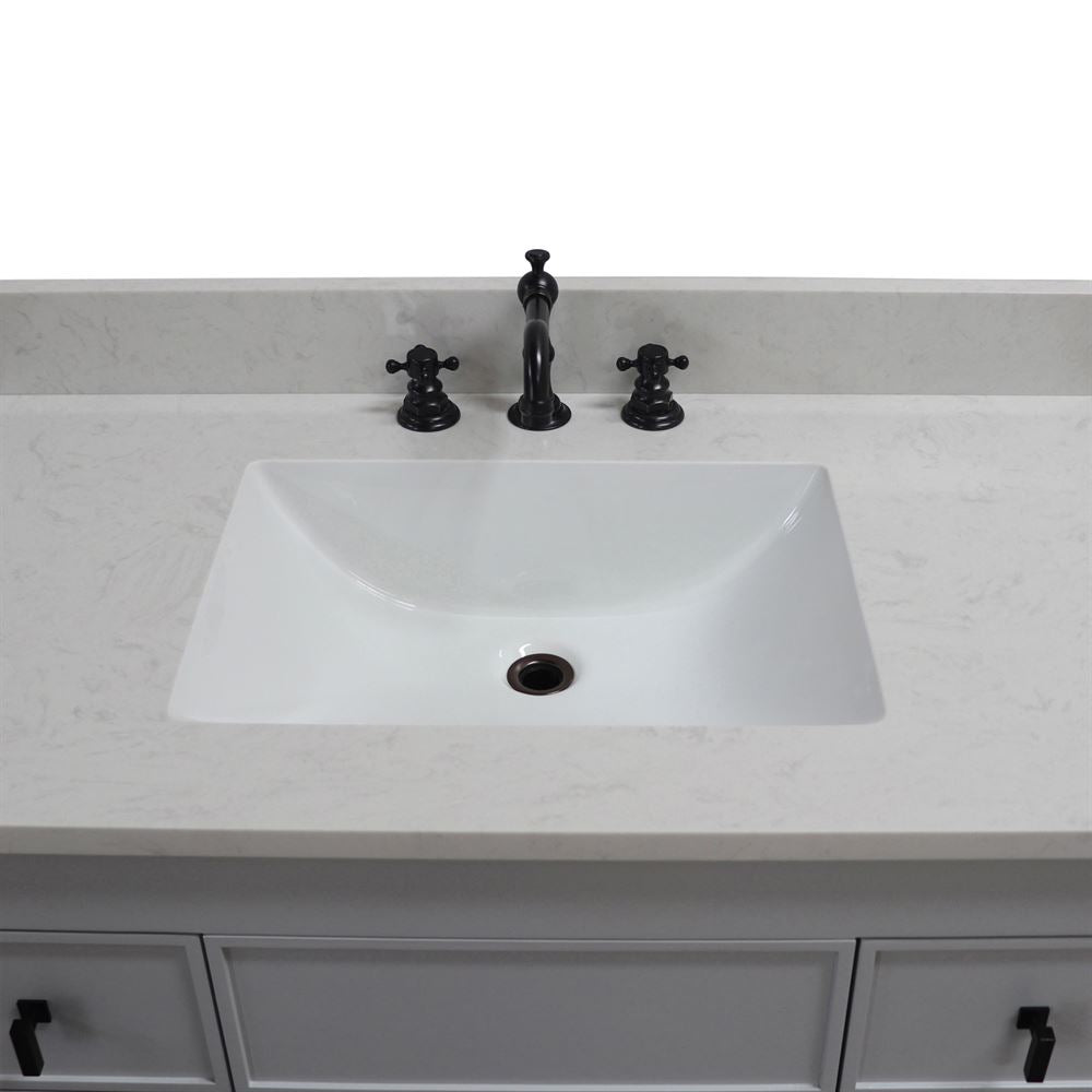 Bellaterra Home 3922-BL-FG-AQ 39" French Gray Single Sink Vanity With Engineered Stone Top and Black Hardware
