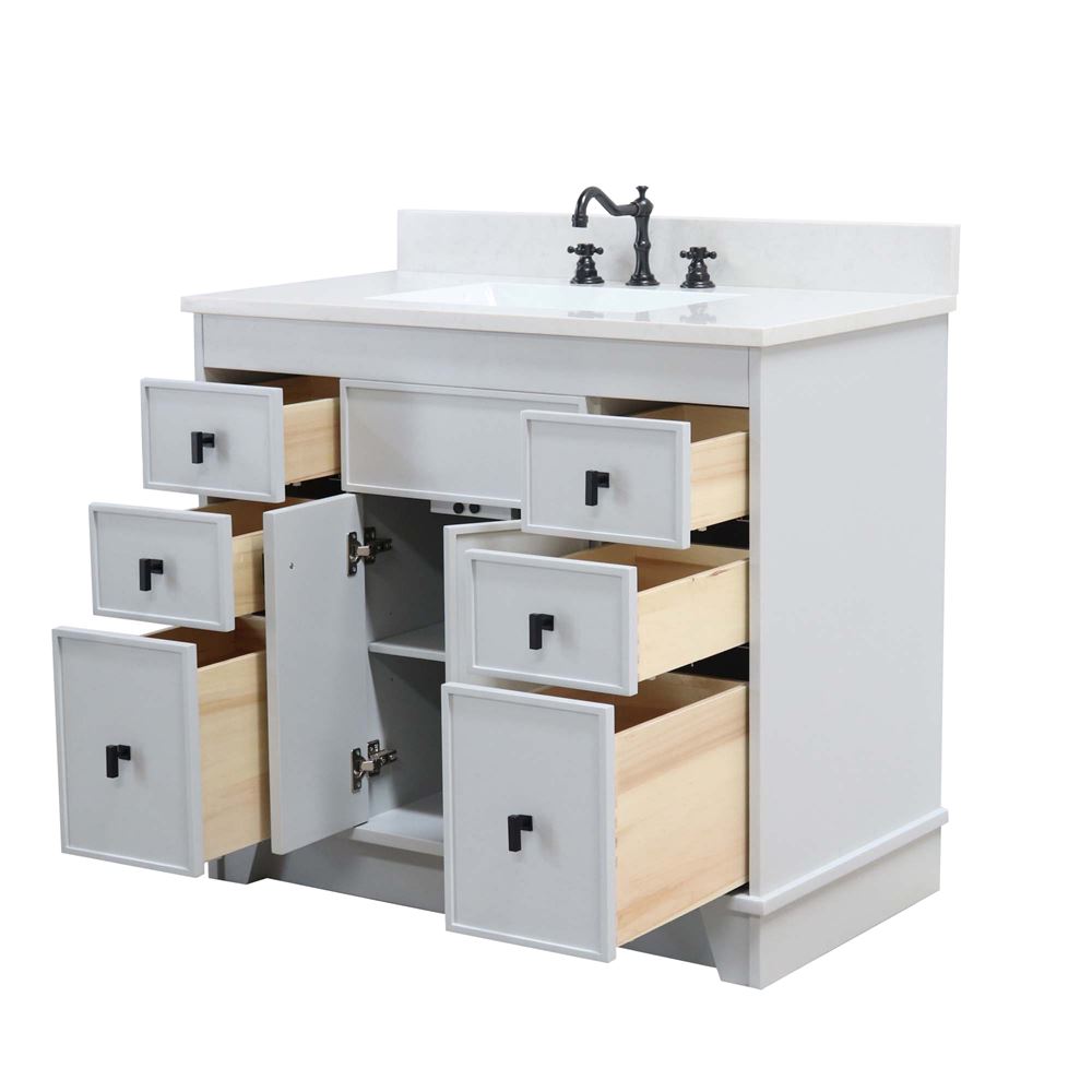 Bellaterra Home 3922-BL-FG-AQ 39" French Gray Single Sink Vanity With Engineered Stone Top and Black Hardware