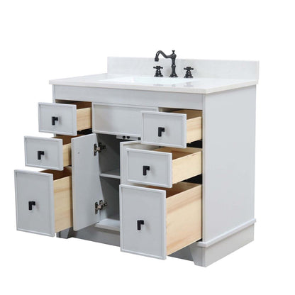 Bellaterra Home 3922-BL-FG-AQ 39" French Gray Single Sink Vanity With Engineered Stone Top and Black Hardware