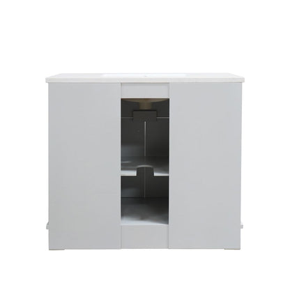 Bellaterra Home 3922-BL-FG-AQ 39" French Gray Single Sink Vanity With Engineered Stone Top and Black Hardware