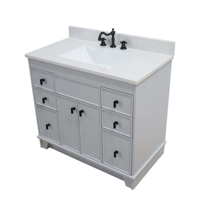 Bellaterra Home 3922-BL-FG-AQ 39" French Gray Single Sink Vanity With Engineered Stone Top and Black Hardware