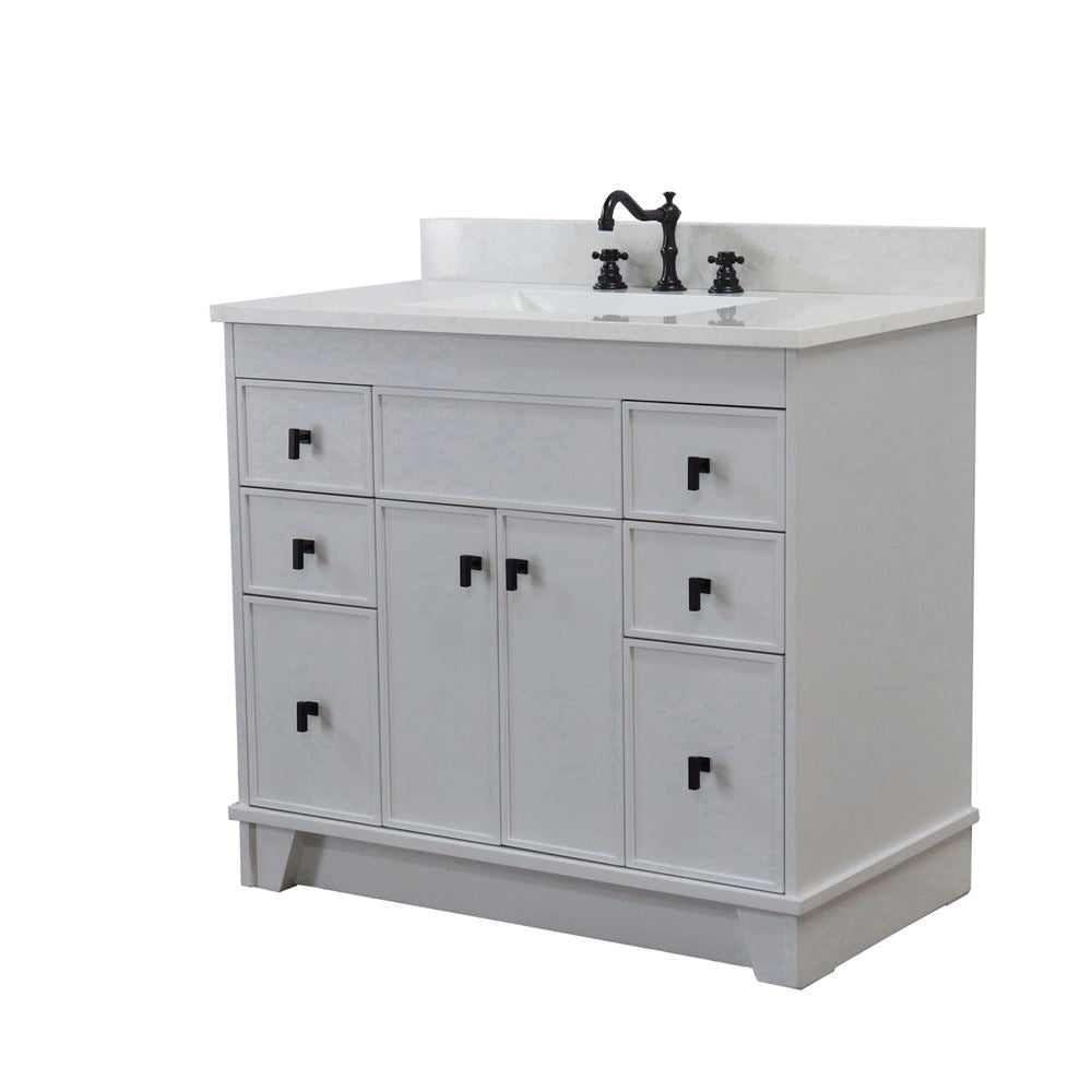 Bellaterra Home 3922-BL-FG-AQ 39" French Gray Single Sink Vanity With Engineered Stone Top and Black Hardware
