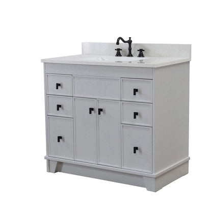 Bellaterra Home 3922-BL-FG-AQ 39" French Gray Single Sink Vanity With Engineered Stone Top and Black Hardware