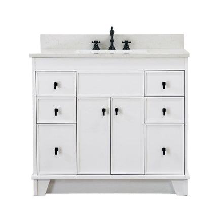 Bellaterra Home 3922-BL-WH-AQ 39" White Single Sink Vanity With Engineered Stone Top and Black Hardware