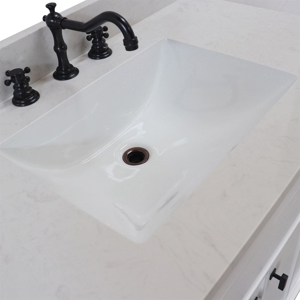 Bellaterra Home 3922-BL-WH-AQ 39" White Single Sink Vanity With Engineered Stone Top and Black Hardware