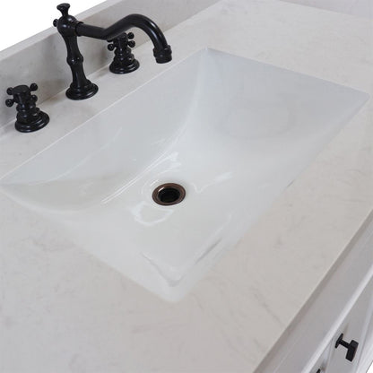 Bellaterra Home 3922-BL-WH-AQ 39" White Single Sink Vanity With Engineered Stone Top and Black Hardware