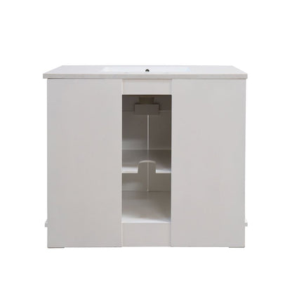 Bellaterra Home 3922-BL-WH-AQ 39" White Single Sink Vanity With Engineered Stone Top and Black Hardware