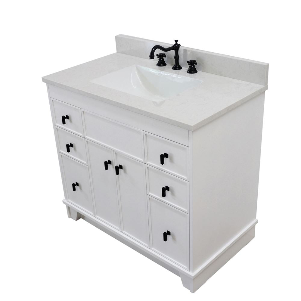 Bellaterra Home 3922-BL-WH-AQ 39" White Single Sink Vanity With Engineered Stone Top and Black Hardware