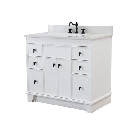 Bellaterra Home 3922-BL-WH-AQ 39" White Single Sink Vanity With Engineered Stone Top and Black Hardware