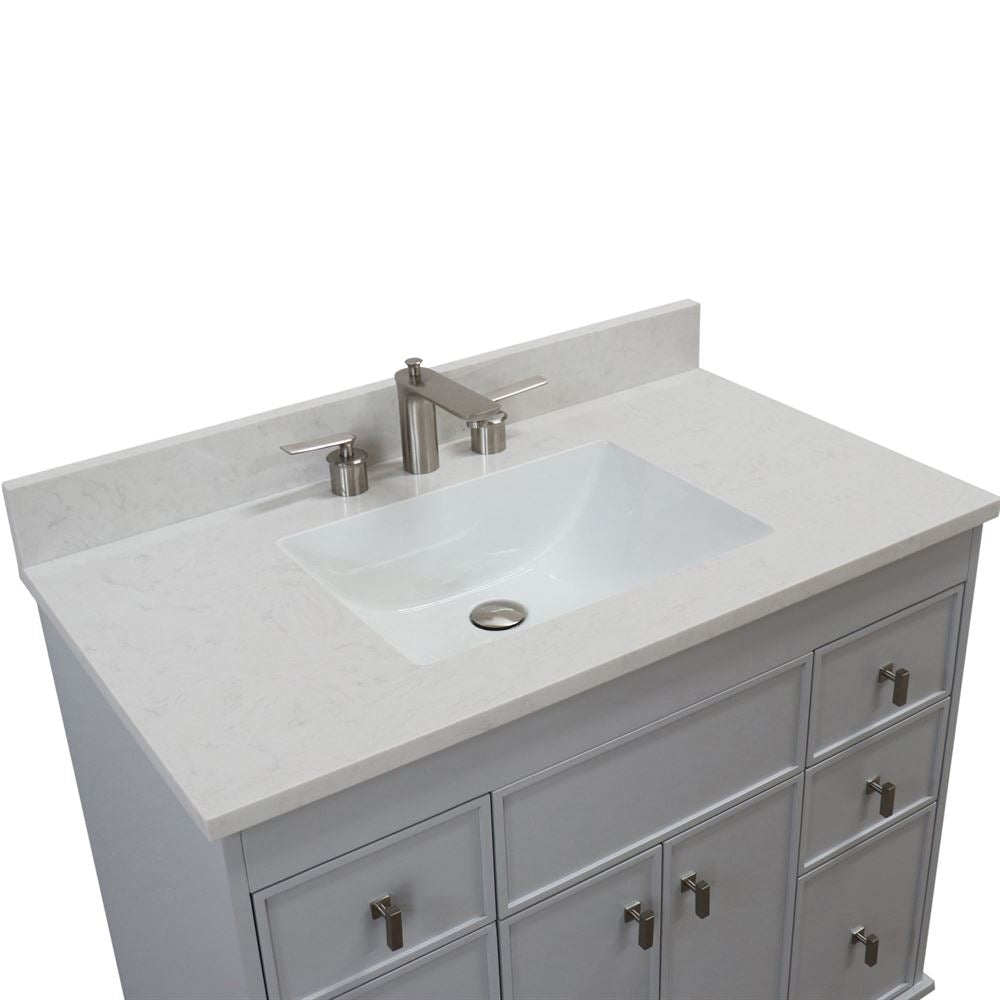 Bellaterra Home 3922-BN-FG-AQ 39" French Gray Single Sink Vanity With Engineered Stone Top and Brushed Nickel Hardware