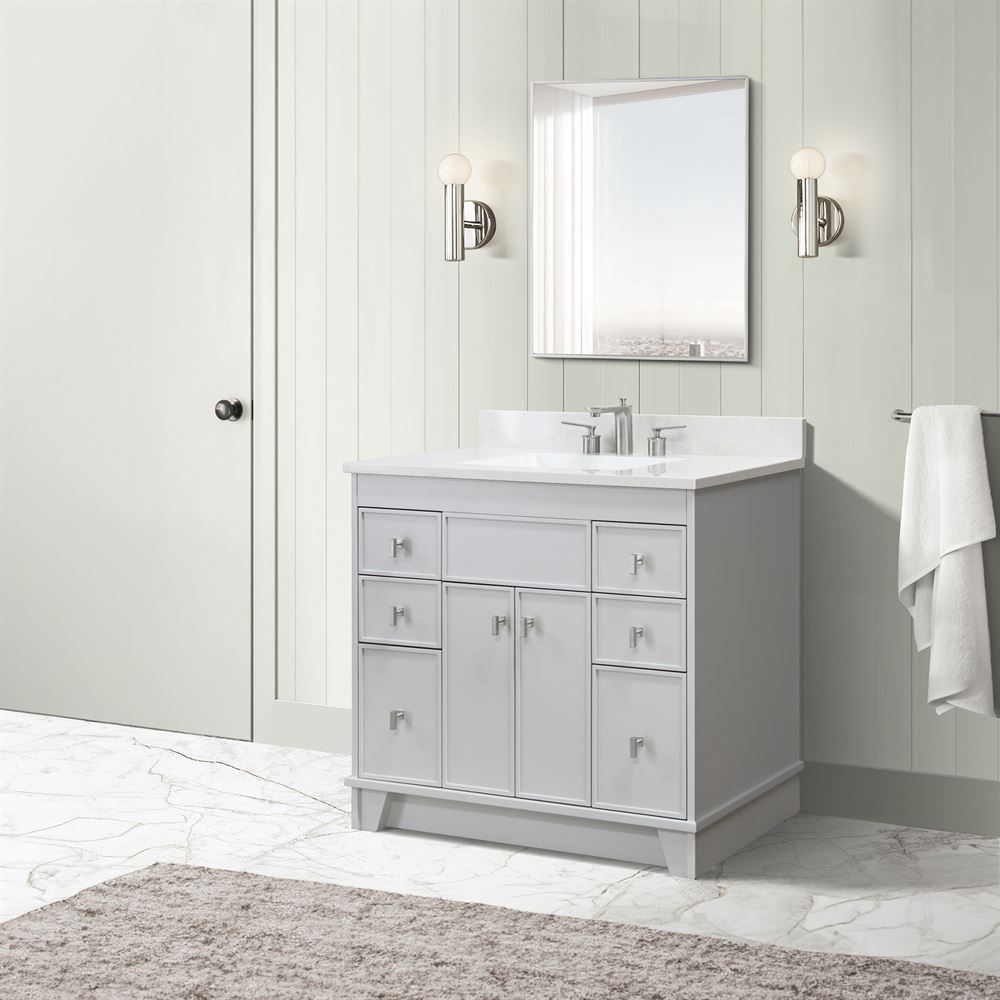 Bellaterra Home 3922-BN-FG-AQ 39" French Gray Single Sink Vanity With Engineered Stone Top and Brushed Nickel Hardware