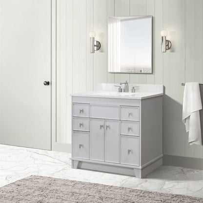 Bellaterra Home 3922-BN-FG-AQ 39" French Gray Single Sink Vanity With Engineered Stone Top and Brushed Nickel Hardware