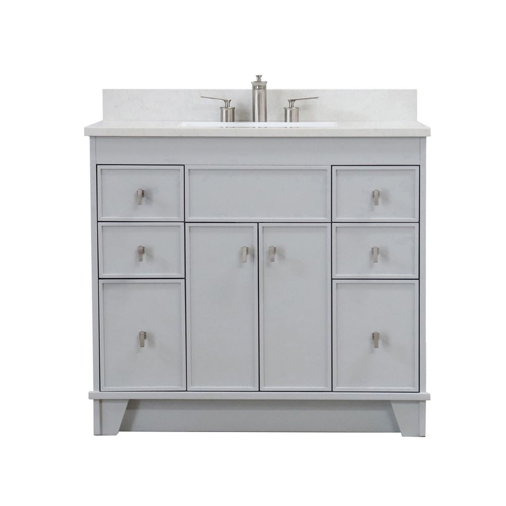 Bellaterra Home 3922-BN-FG-AQ 39" French Gray Single Sink Vanity With Engineered Stone Top and Brushed Nickel Hardware