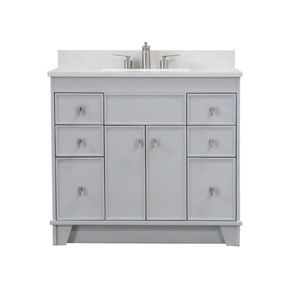 Bellaterra Home 3922-BN-FG-AQ 39" French Gray Single Sink Vanity With Engineered Stone Top and Brushed Nickel Hardware
