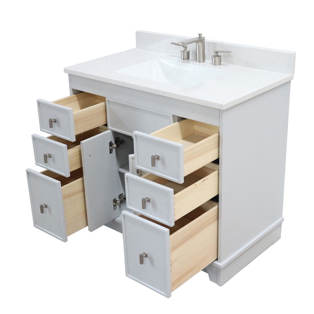 Bellaterra Home 3922-BN-FG-AQ 39" French Gray Single Sink Vanity With Engineered Stone Top and Brushed Nickel Hardware