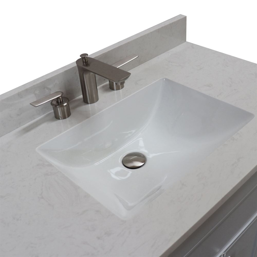 Bellaterra Home 3922-BN-FG-AQ 39" French Gray Single Sink Vanity With Engineered Stone Top and Brushed Nickel Hardware