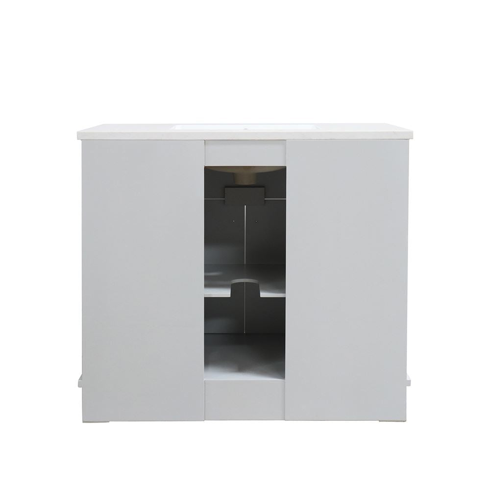 Bellaterra Home 3922-BN-FG-AQ 39" French Gray Single Sink Vanity With Engineered Stone Top and Brushed Nickel Hardware