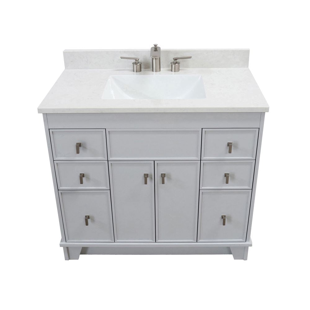 Bellaterra Home 3922-BN-FG-AQ 39" French Gray Single Sink Vanity With Engineered Stone Top and Brushed Nickel Hardware