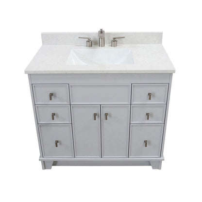 Bellaterra Home 3922-BN-FG-AQ 39" French Gray Single Sink Vanity With Engineered Stone Top and Brushed Nickel Hardware