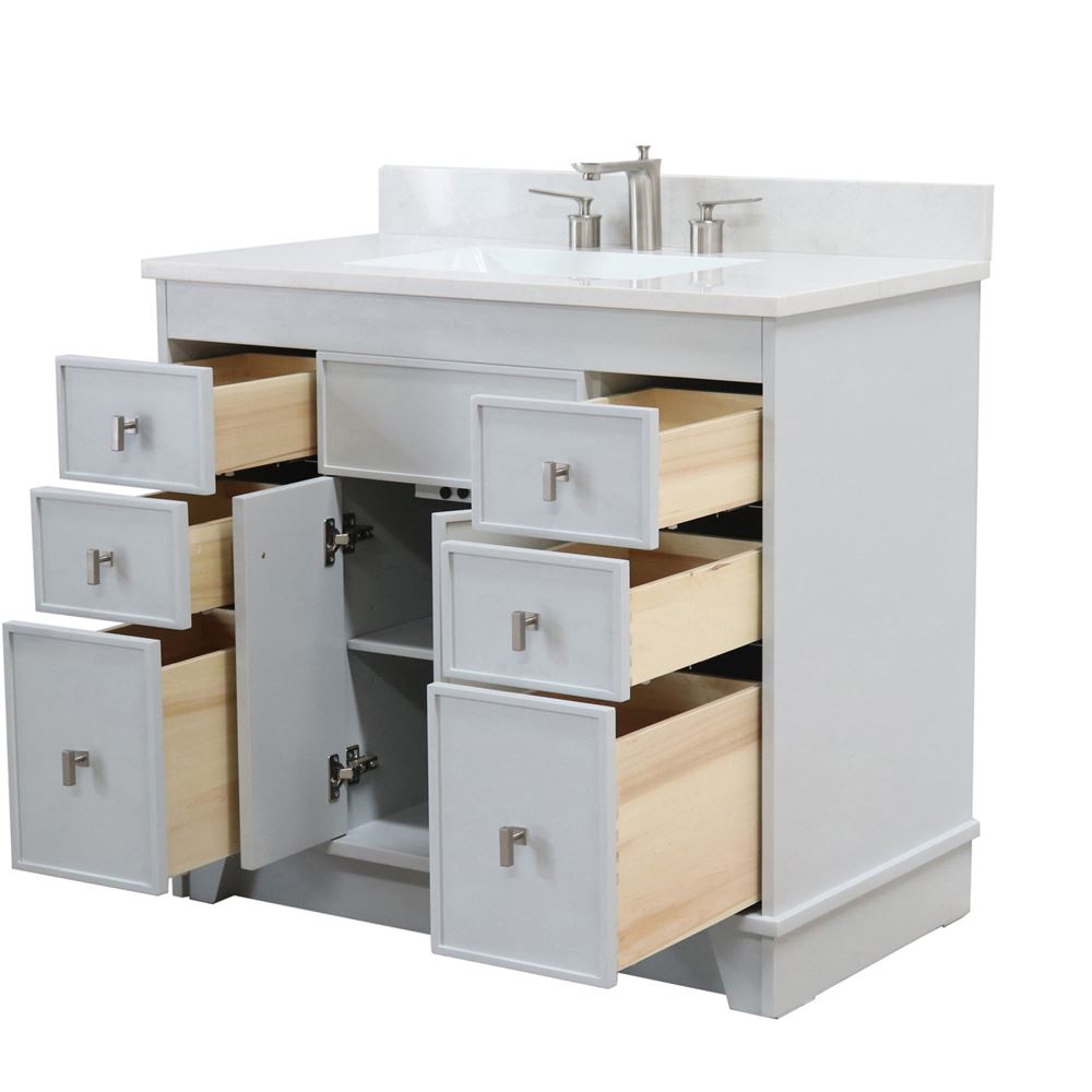 Bellaterra Home 3922-BN-FG-AQ 39" French Gray Single Sink Vanity With Engineered Stone Top and Brushed Nickel Hardware