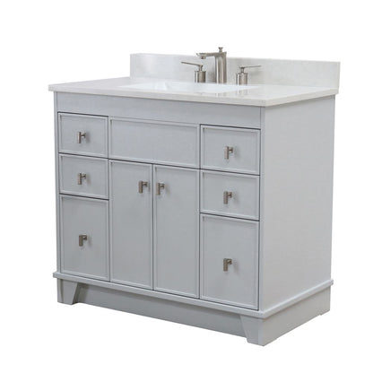 Bellaterra Home 3922-BN-FG-AQ 39" French Gray Single Sink Vanity With Engineered Stone Top and Brushed Nickel Hardware