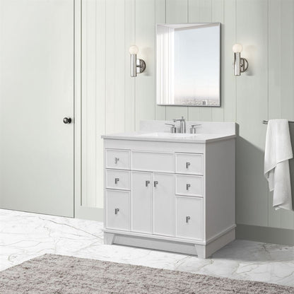 Bellaterra Home 3922-BN-WH-AQ 39" White Single Sink Vanity With Engineered Stone Top and Brushed Nickel Hardware