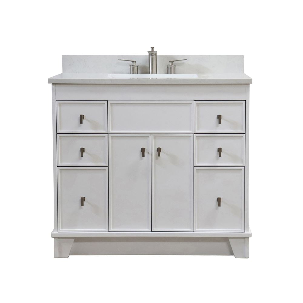 Bellaterra Home 3922-BN-WH-AQ 39" White Single Sink Vanity With Engineered Stone Top and Brushed Nickel Hardware