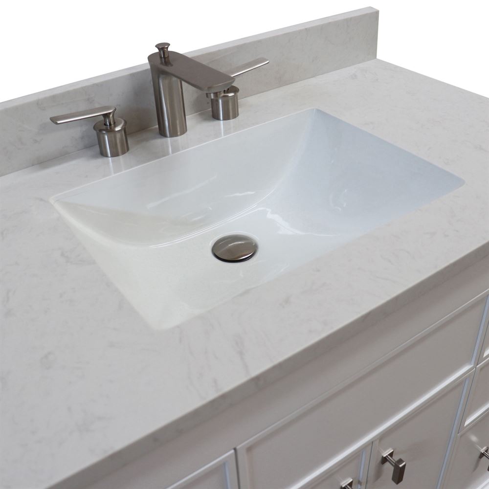 Bellaterra Home 3922-BN-WH-AQ 39" White Single Sink Vanity With Engineered Stone Top and Brushed Nickel Hardware