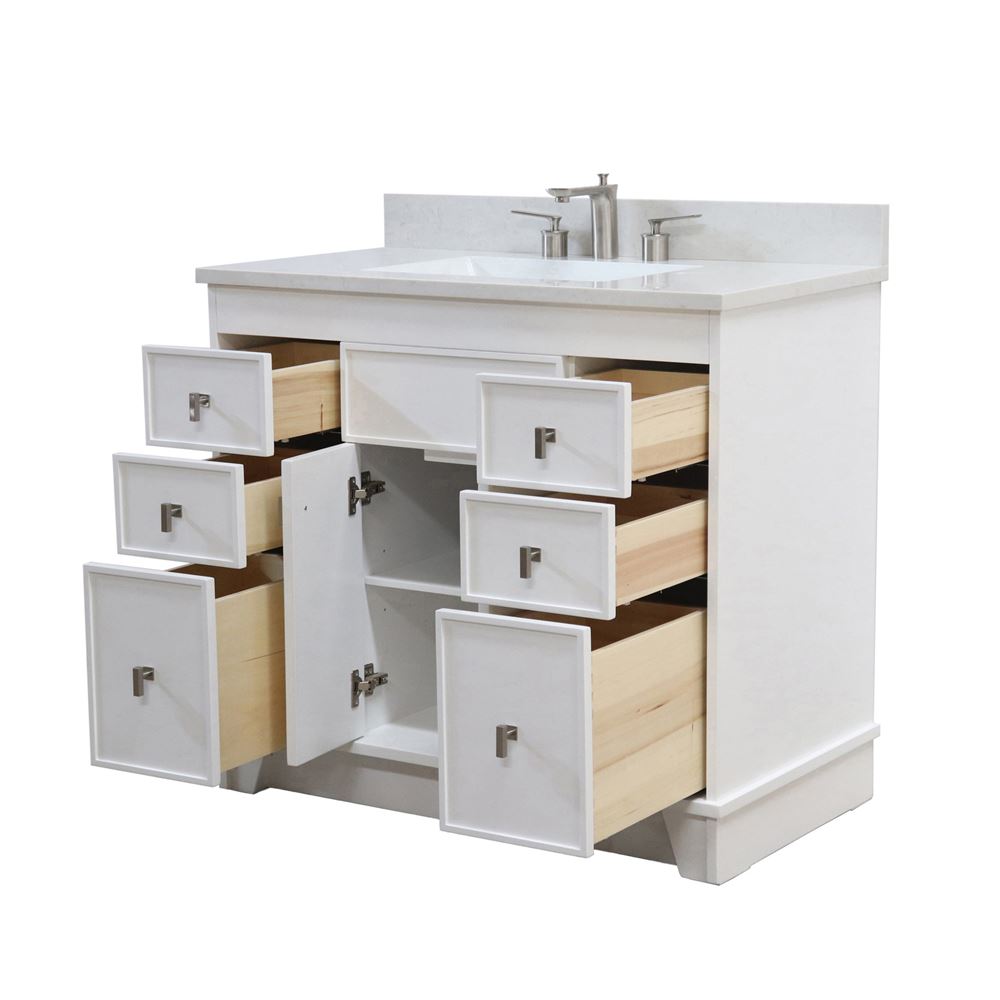 Bellaterra Home 3922-BN-WH-AQ 39" White Single Sink Vanity With Engineered Stone Top and Brushed Nickel Hardware