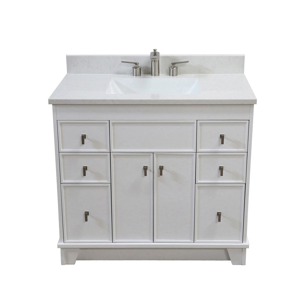 Bellaterra Home 3922-BN-WH-AQ 39" White Single Sink Vanity With Engineered Stone Top and Brushed Nickel Hardware