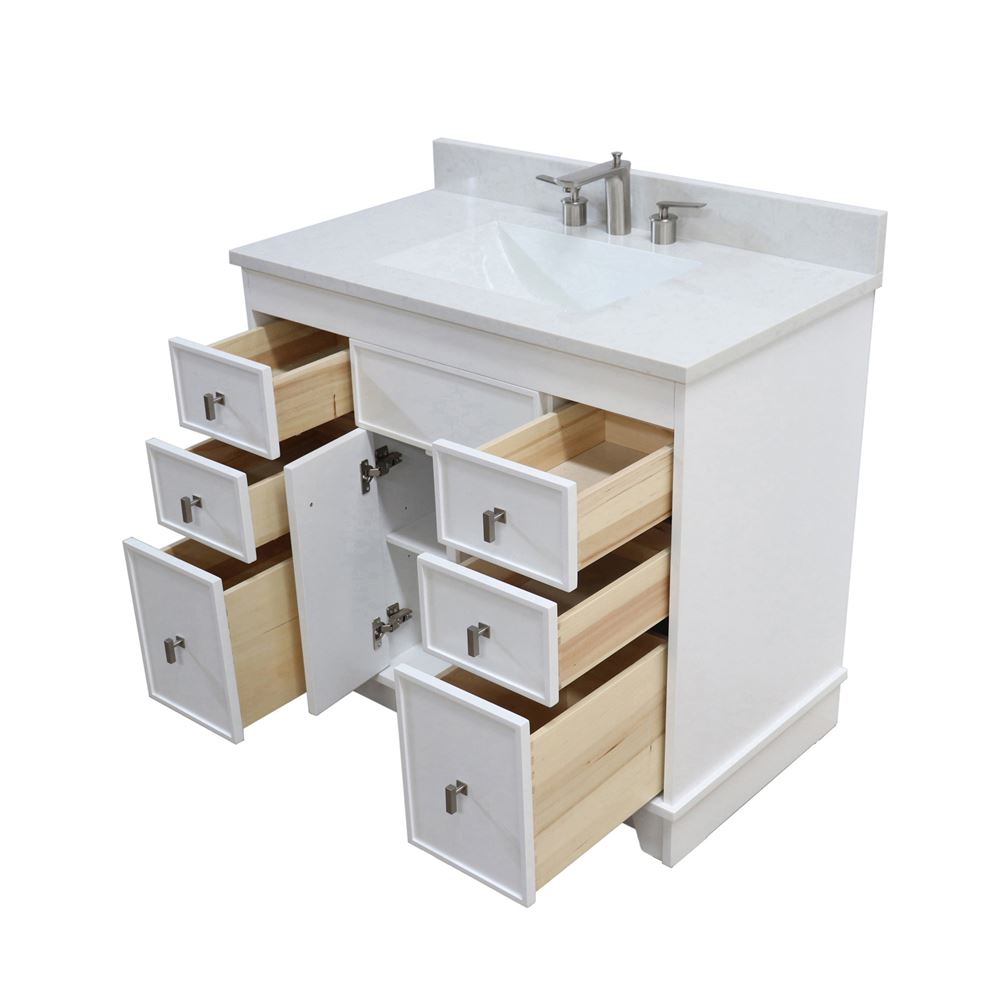 Bellaterra Home 3922-BN-WH-AQ 39" White Single Sink Vanity With Engineered Stone Top and Brushed Nickel Hardware
