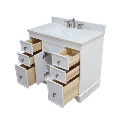 Bellaterra Home 3922-BN-WH-AQ 39" White Single Sink Vanity With Engineered Stone Top and Brushed Nickel Hardware
