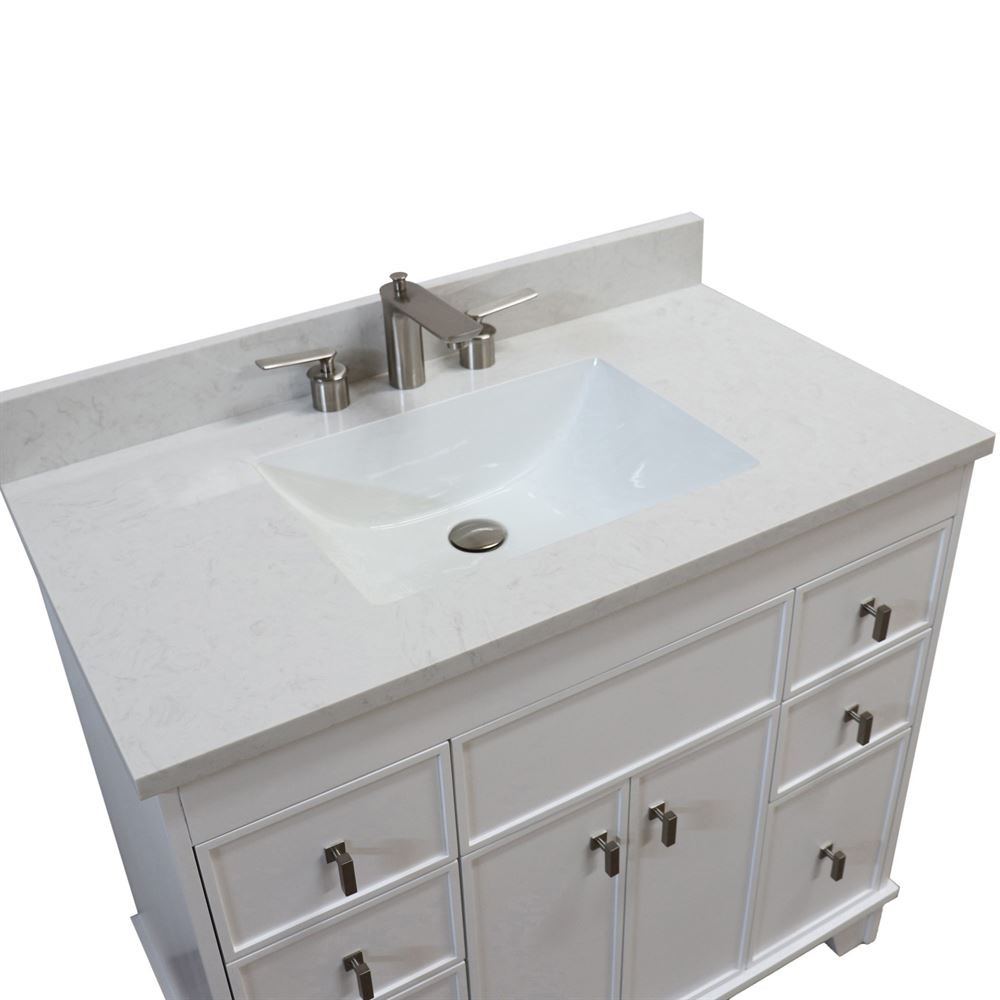 Bellaterra Home 3922-BN-WH-AQ 39" White Single Sink Vanity With Engineered Stone Top and Brushed Nickel Hardware