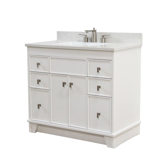 Bellaterra Home 3922-BN-WH-AQ 39" White Single Sink Vanity With Engineered Stone Top and Brushed Nickel Hardware