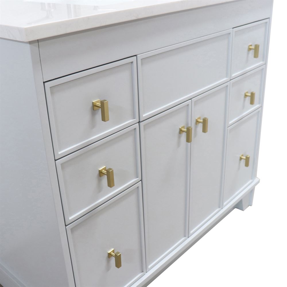Bellaterra Home 3922-GD-FG-AQ 39" French Gray Single Sink Vanity With Engineered Stone Top and Gold Hardware