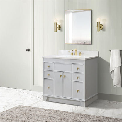 Bellaterra Home 3922-GD-FG-AQ 39" French Gray Single Sink Vanity With Engineered Stone Top and Gold Hardware