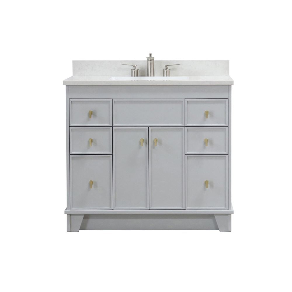 Bellaterra Home 3922-GD-FG-AQ 39" French Gray Single Sink Vanity With Engineered Stone Top and Gold Hardware