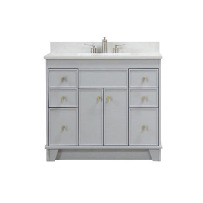 Bellaterra Home 3922-GD-FG-AQ 39" French Gray Single Sink Vanity With Engineered Stone Top and Gold Hardware