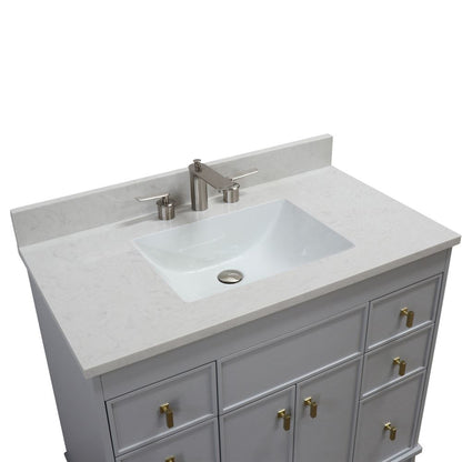 Bellaterra Home 3922-GD-FG-AQ 39" French Gray Single Sink Vanity With Engineered Stone Top and Gold Hardware