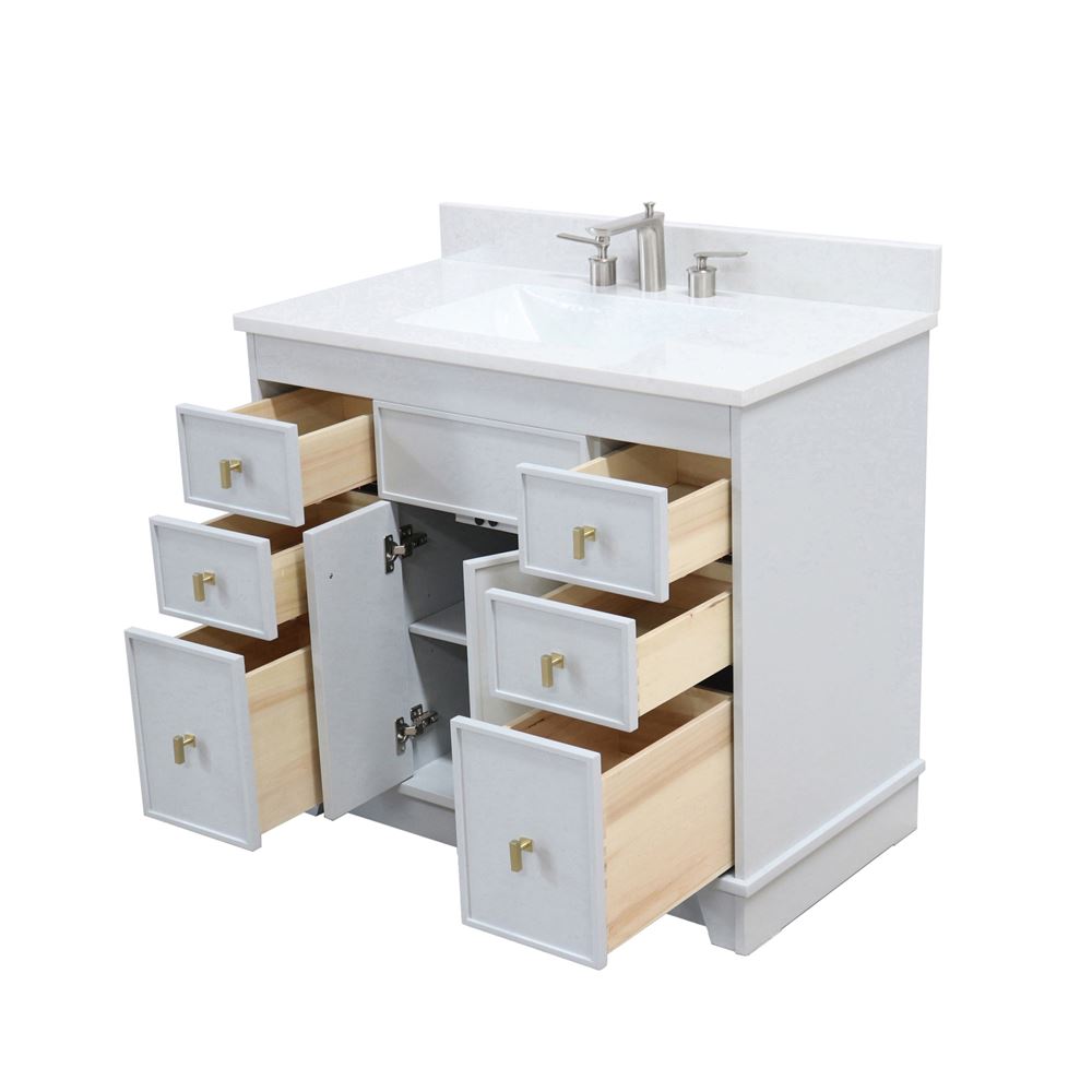 Bellaterra Home 3922-GD-FG-AQ 39" French Gray Single Sink Vanity With Engineered Stone Top and Gold Hardware